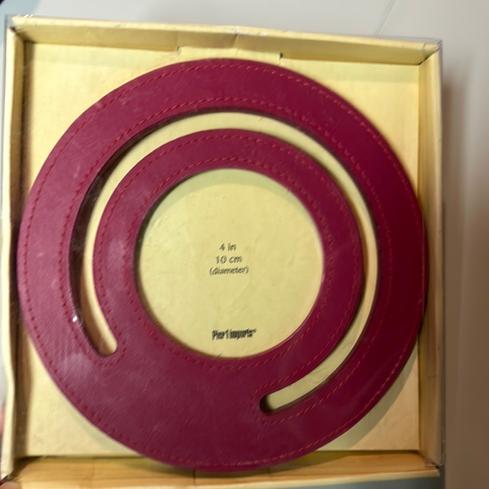 Pier 1 circular picture frame raspberry faux leather